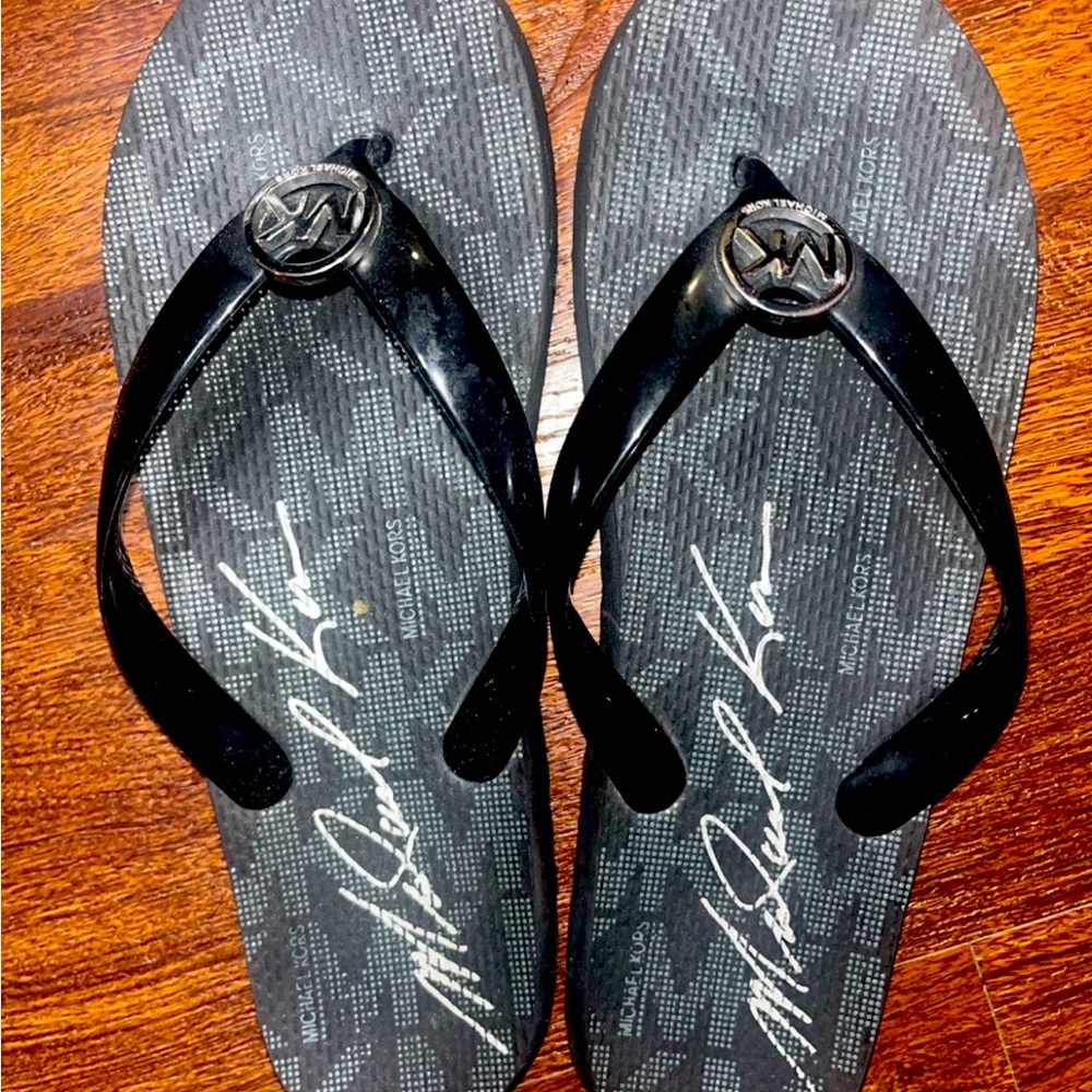 Michael Kors Black Signature Flip Flops